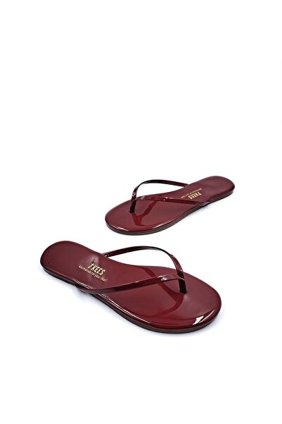 Tkees Kadın TK-2118 Klasik Rugan Bordo Şık Günlük Parmak Arası Terlik