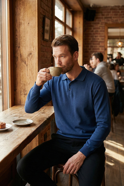 Buratti Cotton Blend Regular Fit Polo Collar Sweater Men's Polo Collar Sweate...