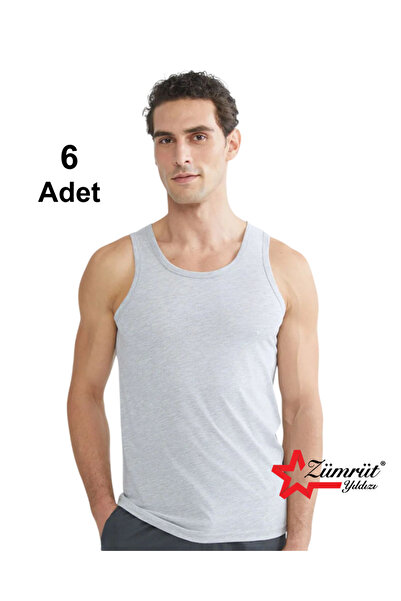 ELİT zümrüt 6-Piece Men's Gray Undershirts with Straps, 100% Cotton