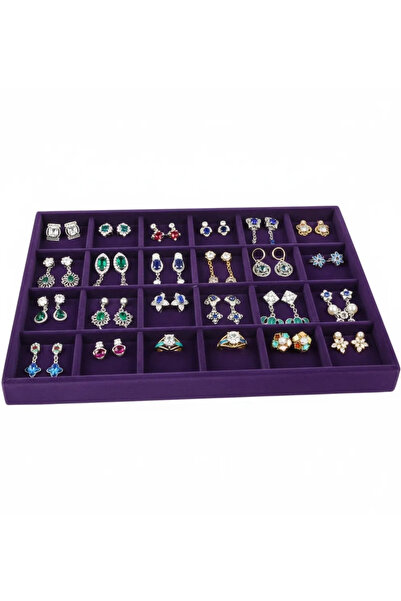 Aydın Decor Local Suede Purple 24 Compartment Necklace Charm Serving Tray (Ay...
