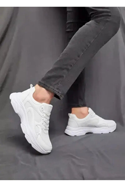 Unisex Spor Bağcıklı Siyah-Beyaz Ayakkabı Ftch25YA-164