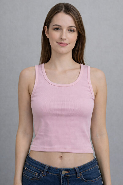 POLYMOOD Women's Cotton Crop Bodycon Stretchy Fitted Basic Collar Crop Tank Top