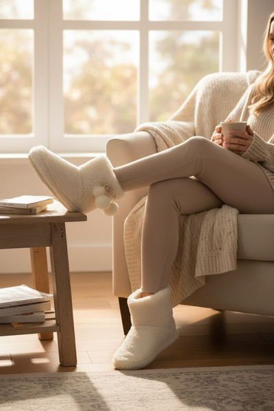 Lela М'які текстуровані плюшеві капці з помпонами PANDUF 6722003