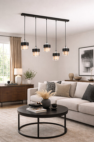 HubRom BORIS 3476-05S-CHH Μαύρος / Χρωμιωμένος Πολυέλαιος 75x70 cm 5xE27 Μέγι...