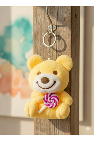Şirin Lollipop Tutan Sevimli Peluş Ayıcık Anahtarlık
