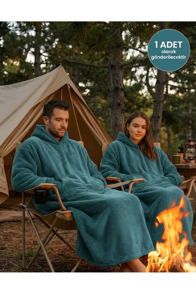 Packho Welsoft Kapüşonlu Giyilebilir TV Battaniyesi – Unisex Oversize - Petro...