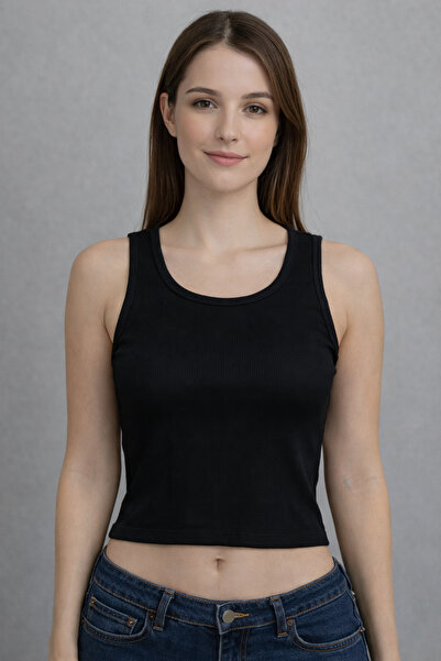 POLYMOOD Women's Cotton Crop Bodycon Stretchy Fitted Basic Collar Crop Tank Top