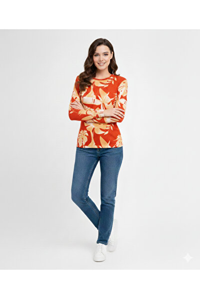 sufyy Long Sleeve Blouse - Red Patterned