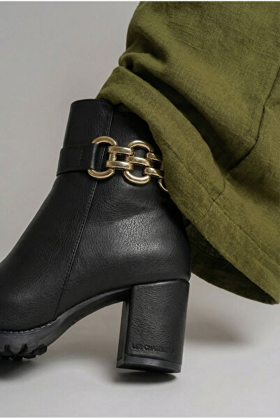 Brielfy حذاء نسائي من Winter's Approach ذو كعب عالٍ وسحاب جانبي بإبزيم ذهبي