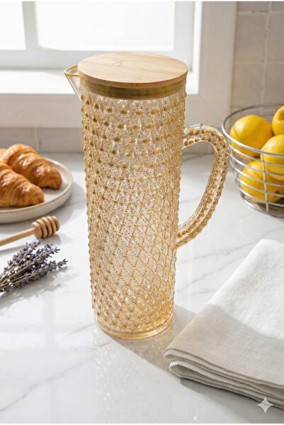 GUGGA Crysta 1.5 L Akrilik Plastik Sürahi – Vakumlu Bambu Kapaklı, Şeffaf Des...