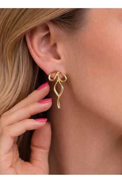 Furtek Aksesuar Women's Gold Color Bow Earrings 5 cm Luxury Trend