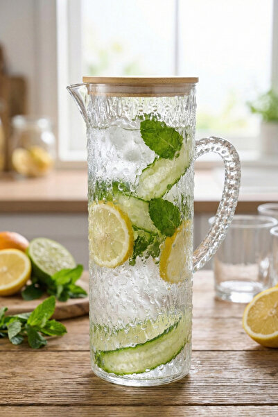 GUGGA Crysta 1.5 L Akrilik Plastik Sürahi – Vakumlu Bambu Kapaklı, Şeffaf Des...