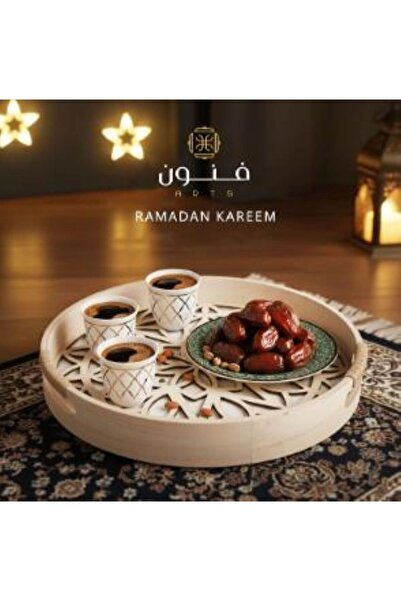 Generic Set of two wooden serving trays with a round glass base and laser-cut...