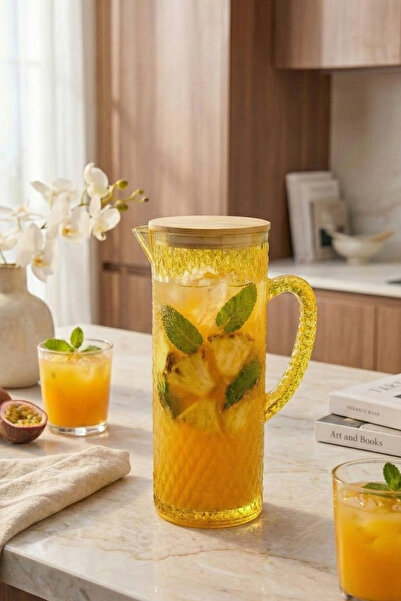 GUGGA Crysta 1.5 L Akrilik Plastik Sürahi – Vakumlu Bambu Kapaklı, Şeffaf Des...