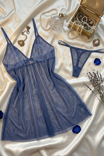 ZENCHES Dantel Detaylı 2'li Gecelik Ve String Takımı