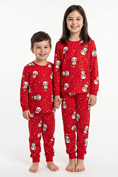 ZUZUNGA Uniszex újévi hóember mintás gyerek pizsama szett