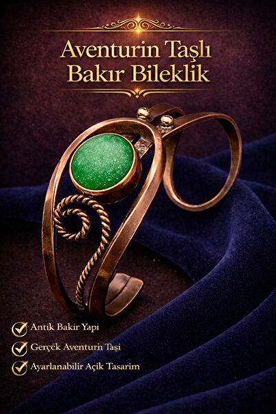 İyyaKee Kadın Bakır Bileklik Doğal Aventurin Taşlı Otantik Model Bilezik Her ...