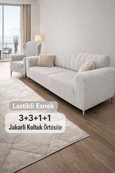riselerhome Jakarlı3 3 1 1 Lastikli Kanepe Örtüsü Lastikli Koltuk Örtüsü Ches...