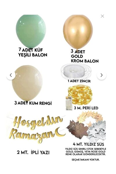 Azebu Hoşgeldin Ramazan Gold Yazı Ledli Zincir Balon Seti Ramazan Bayramı Oda...