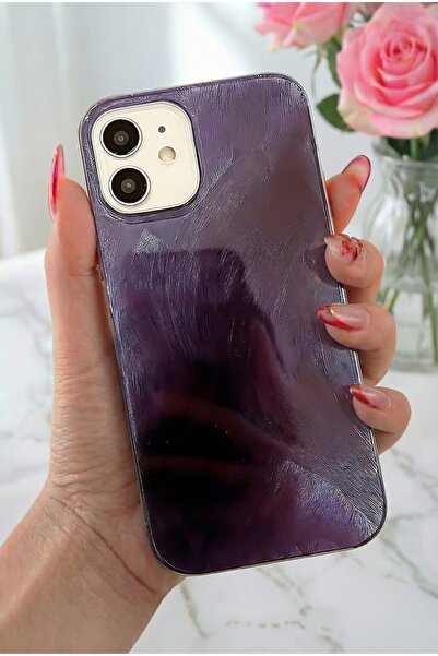 Fibaks Apple iPhone 11 Tüy Ebru Desenli Darbe Emici Mor Renkli Silikon Koruyu...