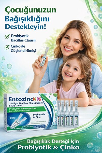 ENTOZİNC Entozinc Kids Çinko’lu Sıvı Probiyotik 10 Flakon Ahududu Tadında