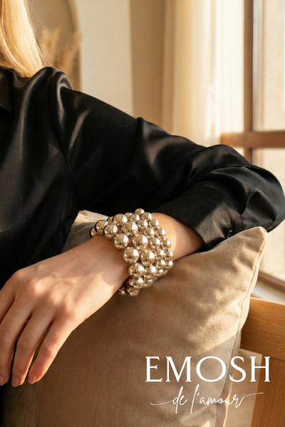 EMOSH de Lamour 5’li Gümüş Görünümlü Ball Kolye & Kalın Bileklik Seti | Moder...