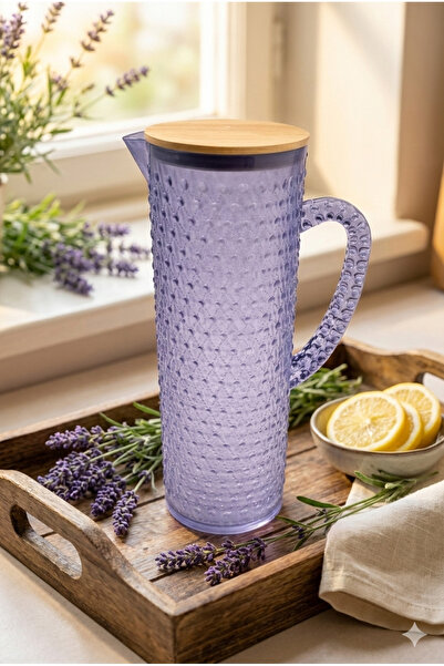 GUGGA Crysta 1.5 L Akrilik Plastik Sürahi – Vakumlu Bambu Kapaklı, Şeffaf Des...