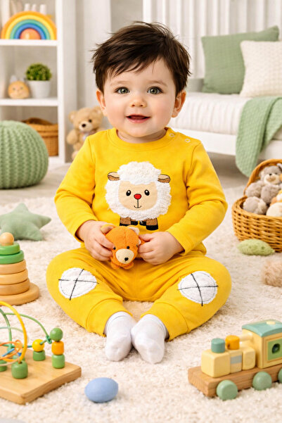 Mora Baby Kids Mevsimlik Kuzu Nakışlı Alt Üst Bebek Penye Takım