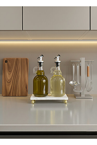 FARALYAHOME Mermer Yağlık Altı 20x10 Cm Mermer Sunumluk Gold Misket Ayaklı