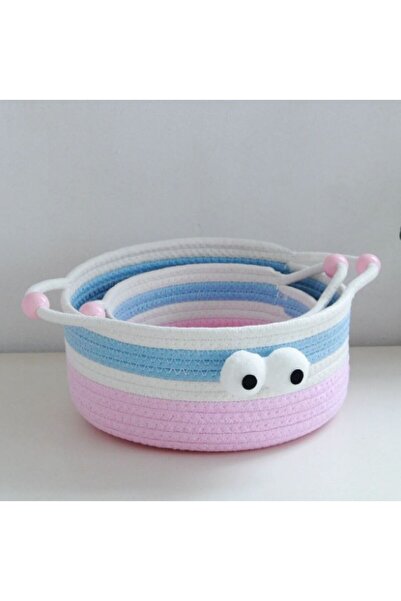 Generic Cute and Practical 2-Piece Cotton Rope Storage Basket Set - Bright Bl...