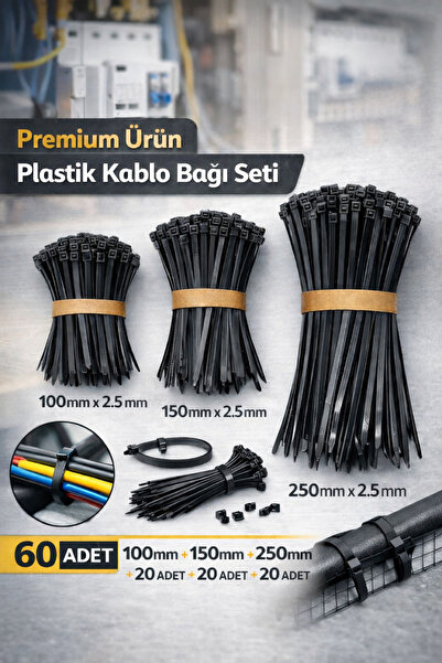 Tek-İş Plastik Kablo Bağı Cırt Kelepçe Set 100-150-250 X 2.5 Mm Siyah (20 X 3...