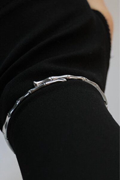 Pretty Kemik Desen İnce Çelik Kelepçe Bileklik