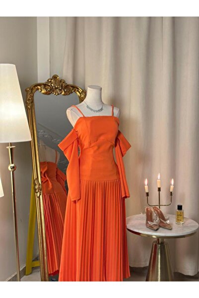 vanus fashion 6108 -فستان ميدي اورنجي