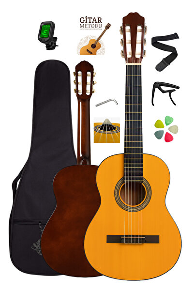 Campbell Klasik Gitar Naturel Ful Set (Taşıma Kılıfı, Gitar Askısı, Akort Cih...