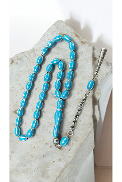 İnan Tesbih سبحة موديل مغلق مرصع بالمينا الملونة باللون الفيروزي بتصميم قطع ا...