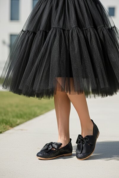 PATİK BEBE Ортопедична стилна балерина с черна брокатена папионка за момиче