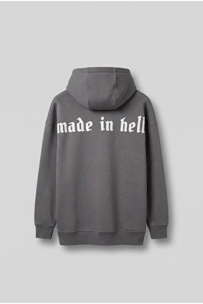 ablukaonline Мъжка прекалено голяма блуза с качулка и принт, сива