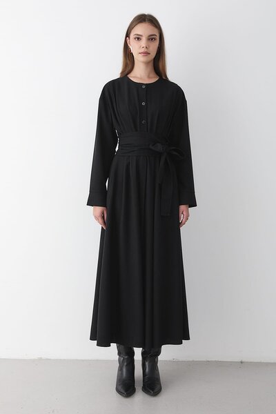 JASTE Γυναικείο Μάξι Φόρεμα με Κουμπιά ΜΑΥΡΟ