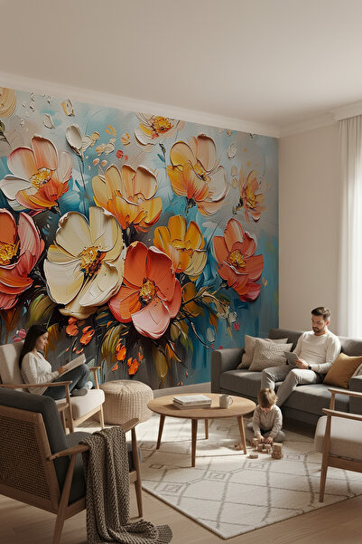 dreamwall 3D Çiçek Desenli Tek Parça Duvar Kağıdı -Isı ve Ses Yalıtımı Yırtılmaz