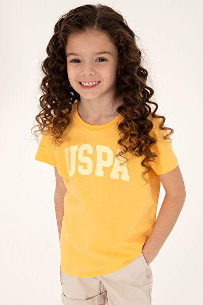 U.S. Polo Assn. Kız Çocuk Turuncu Bisiklet Yaka Pamuk Simli Uspa Baskılı Basi...
