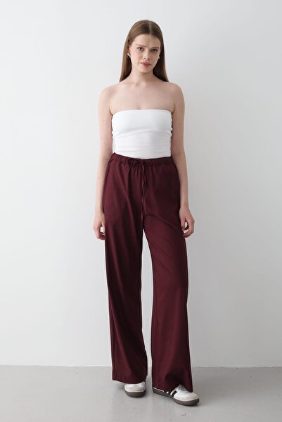 JASTE Kadın Beli Lastikli Bol Paça Palazzo Pantolon