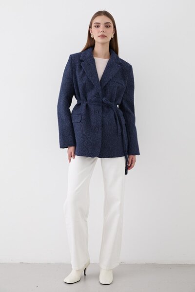 JASTE سترة نسائية مزينة بأزرار وحزام من الكشمير