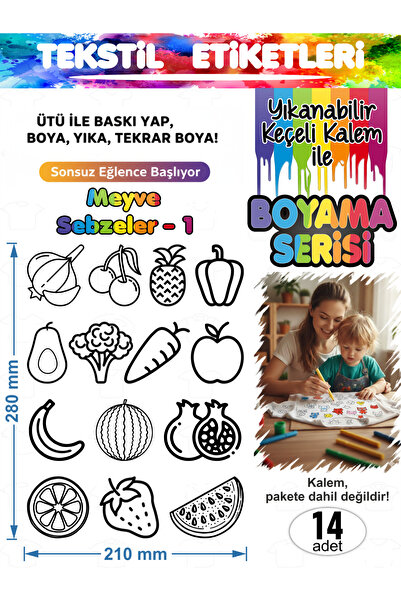 AGG Reklam Yıkanabilir Keçeli Kalem ile Boyanan Tişört Ütü Etiketi Meyve Sebz...