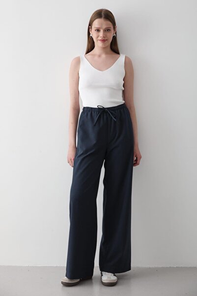 JASTE Kadın Beli Lastikli Bol Paça Palazzo Pantolon