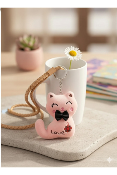 Şirin Gülücük Kedi Peluş Anahtarlık