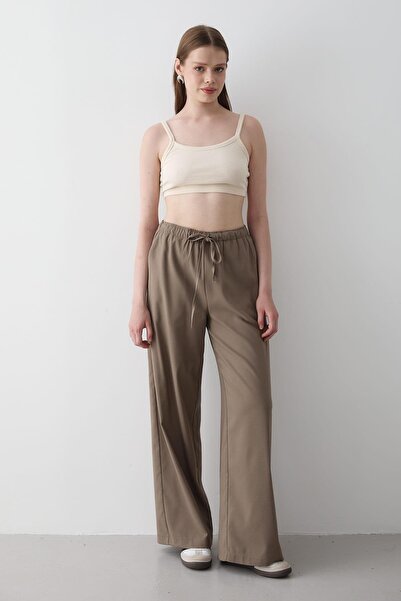 JASTE Kadın Beli Lastikli Bol Paça Palazzo Pantolon