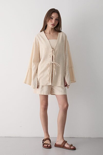 JASTE Γυναικείο μανίκι νυχτερίδας διπλό δεμένο κιμονό 100% βαμβάκι