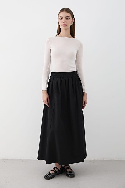 JASTE Fusta lungă maxi cu talie elastică pentru femei NEGRĂ