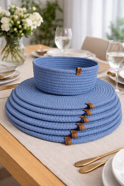 Naspar 6 bucăți de supla albastru indigo și 1 coș/ serviciu american și bucăt...