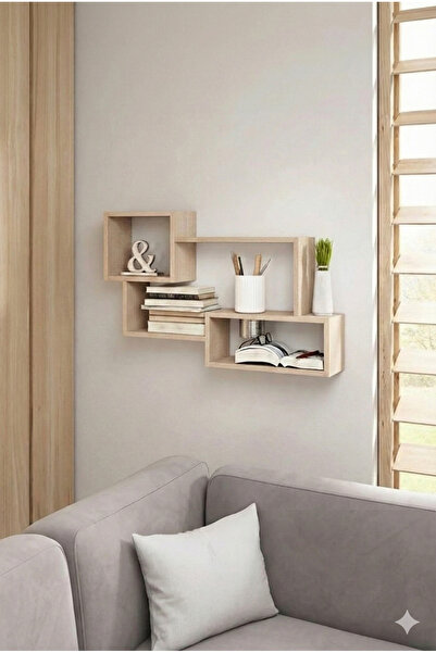Deco modul 4 Bölmeli Dekoratif Açık Meşe Duvar Rafı